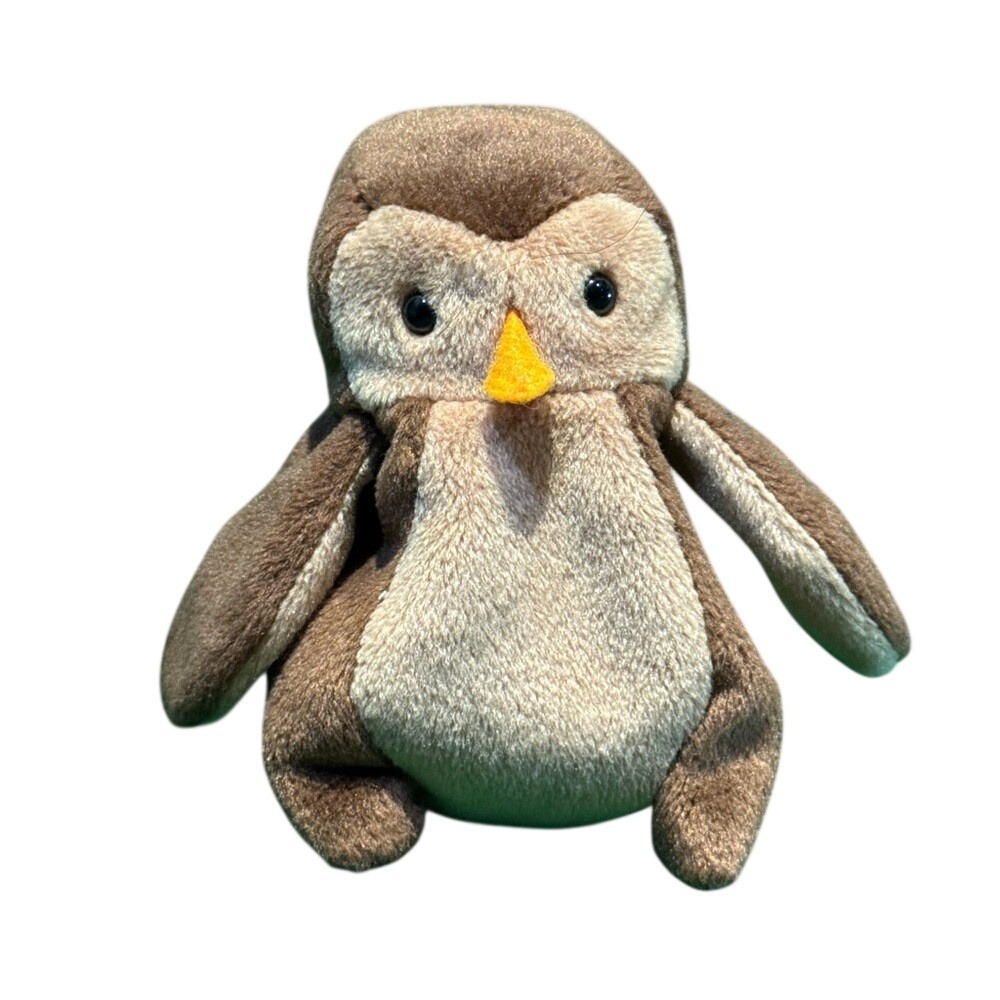 Ty Beanie Babies Hoot the Owl Brown and Cream Plush Stuffed Animal Toy